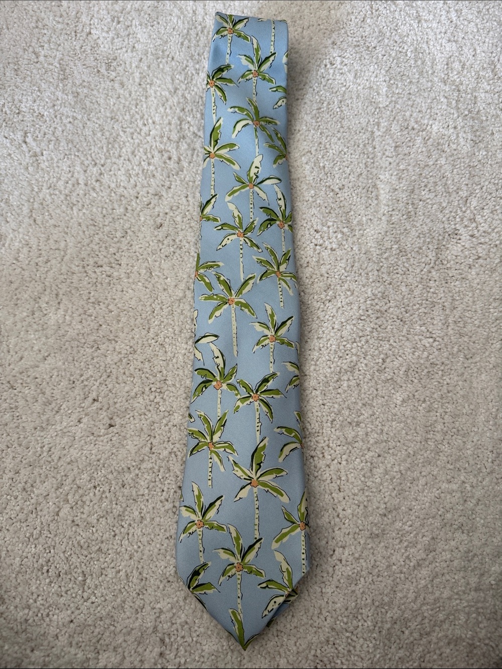 J. McLaughlin Silk Light Blue Palm Tree Print Men's Tie